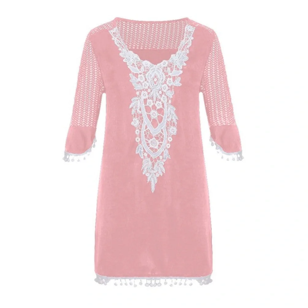 2X Crochet Pom Pom Trim Beach Tunic Cover Up - Picture 2 of 4